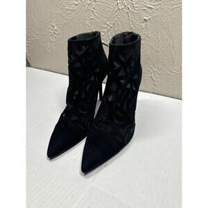 Stuart‎ Weitzman Cutaway Bootie Women's Suede Mesh Heel Ankle Boot Black Size 6